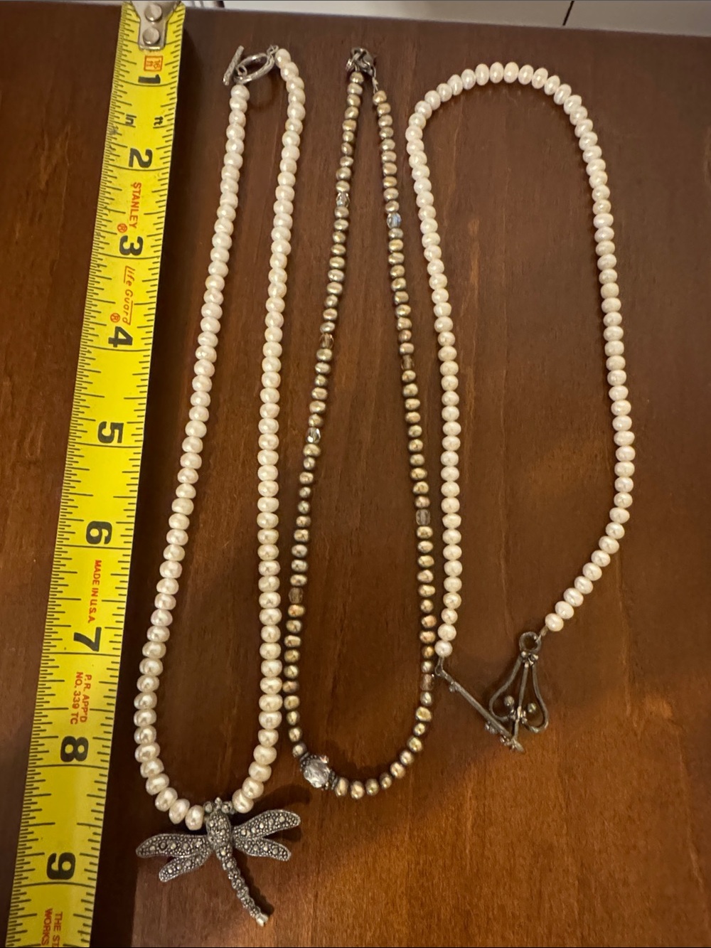 Cream Pearl Necklace one with Dragonfly Pendant